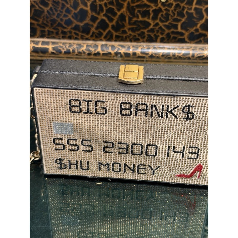 ALDO Baby Girl Rhinestone Credit Card Clutch Crossbody Bag Gold Chain Novelty